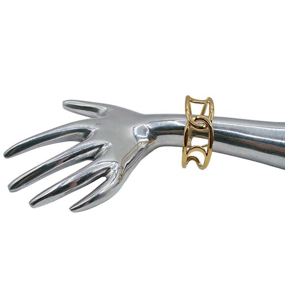 Napier Interlinking Oval Link Open Cuff Gold Bangle Bracelet Modernist Statement - Picture 3 of 8